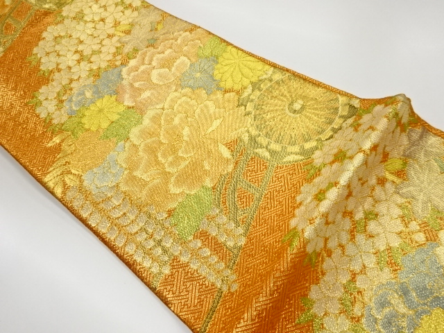 JAPANESE KIMONO / VINTAGE FUKURO OBI / SAGANISHIKI / WOVEN FLORAL CART